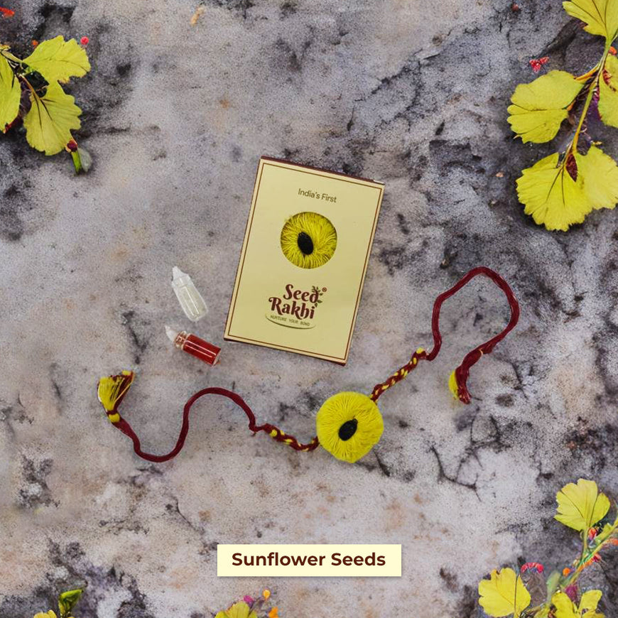 Sunflower Eco-Friendly Seed Rakhi Set (1 Seed Rakhi + Roli Chawal + Greeting Card )